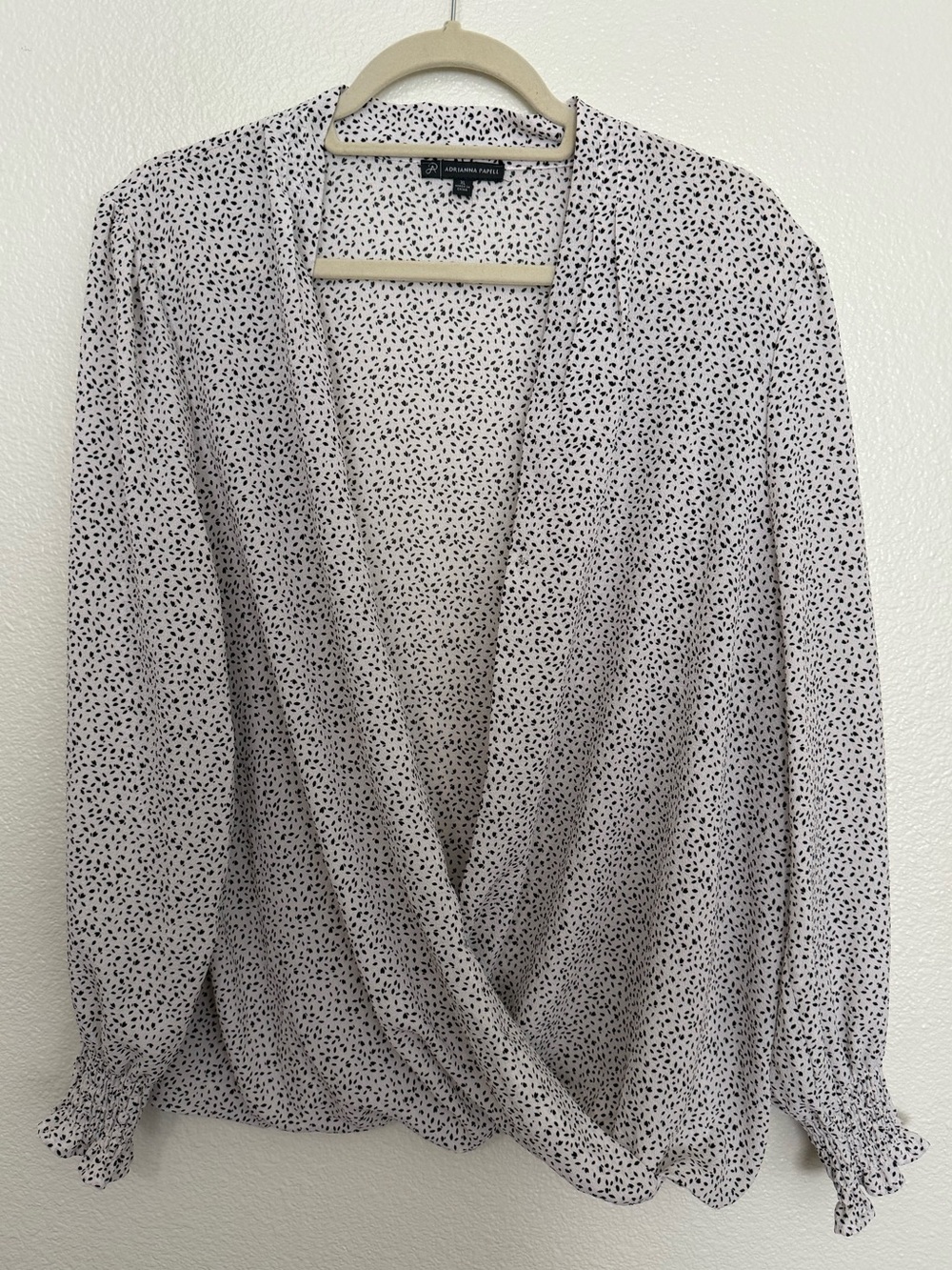 Adrianna Papell White and Black Dotted Wrap Blouse